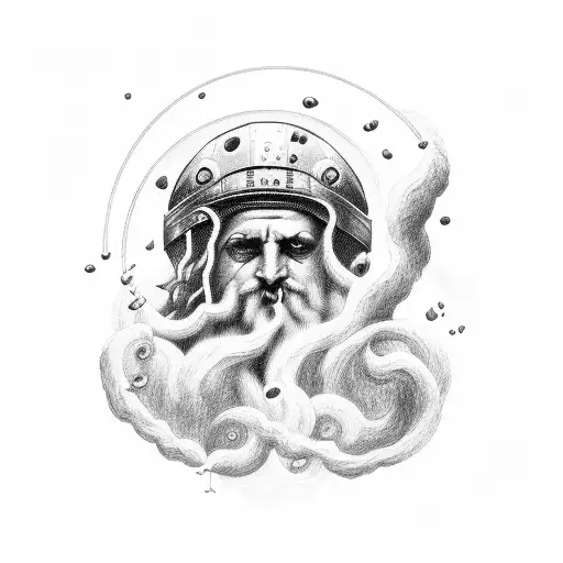 A powerful thunderstorm with Zeus in the center tattoo design idea