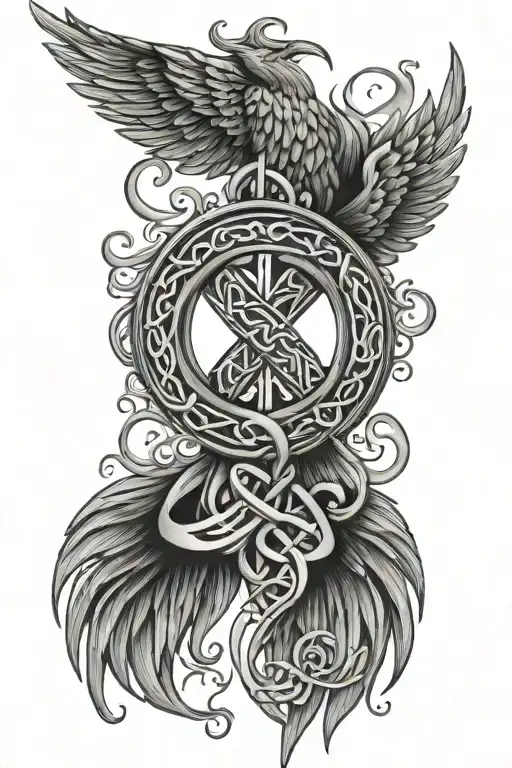 pheonix forearm sleeve tatto with a celtic father/son knot with letters L&C  tattoo design idea
