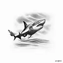 A police officer diving underwater with a shark swimming alongside tattoo design idea