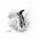 A police officer diving underwater with a shark swimming alongside tattoo design idea