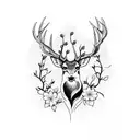 deer antlers with cherry blossoms tattoo design idea