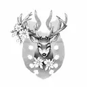 deer antlers with cherry blossoms tattoo design idea