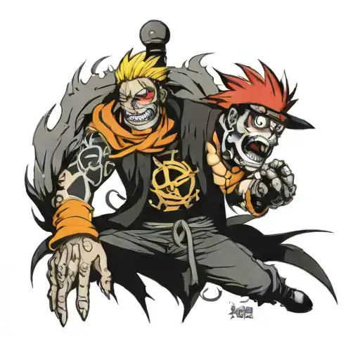 anime sleeve using one piece, Naruto, bleach, monster reborn yugioh, drill from guren lagon tattoo design idea