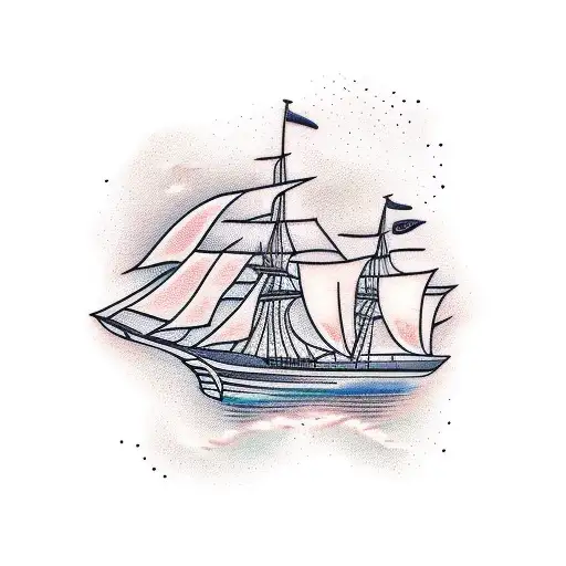 ship at sunset tattoo design idea