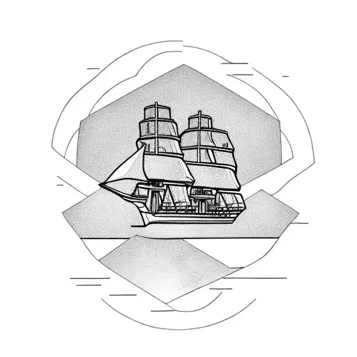 ship at sunset tattoo design idea