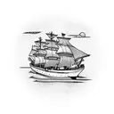 ship at sunset tattoo design idea