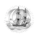 ship at sunset tattoo design idea