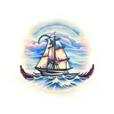 ship at sunset tattoo design idea