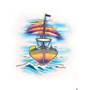 ship at sunset tattoo design idea