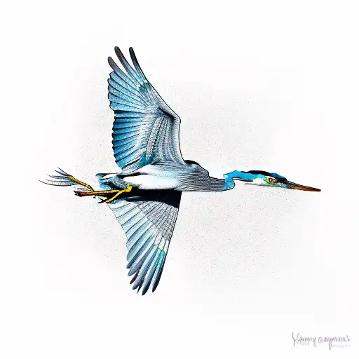 Flying Heron tattoo design idea