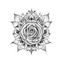 Basic Bitch wrapped around a sunflower, basic in cursive font, bitch in a black metal font type tattoo design idea