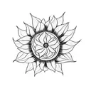 Basic Bitch wrapped around a sunflower, basic in cursive font, bitch in a black metal font type tattoo design idea