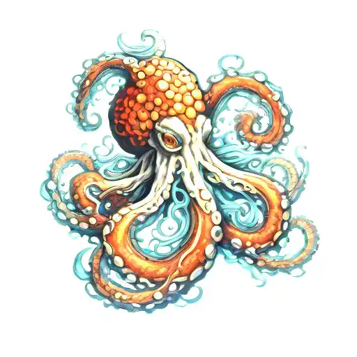 octopus, sea, poseidon trident tattoo design idea