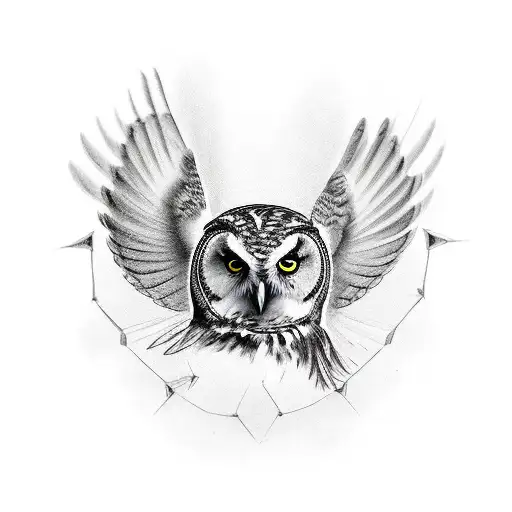 an owl stading sideways but looking forwards tattoo design idea