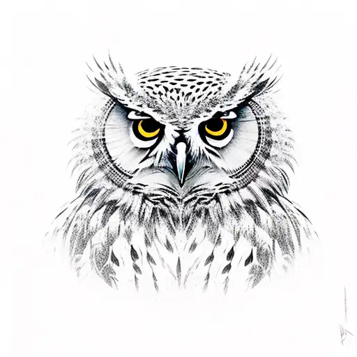 an owl stading sideways but looking forwards, whole body tattoo design idea