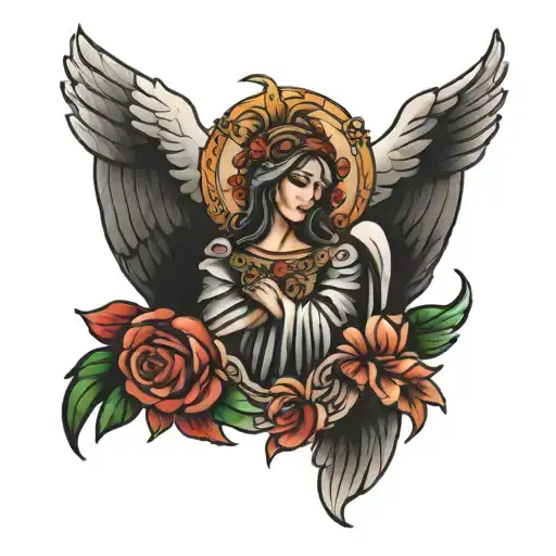virgin marry on Mexican eagle perched tattoo design idea