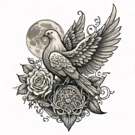  dove full moon angel tree of life grave heart mother longing tattoo design idea