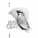 bird with a scroll with quote written in the scroll "in union there is strength" tattoo design idea