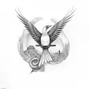 bird with a scroll with quote written in the scroll "in union there is strength" tattoo design idea