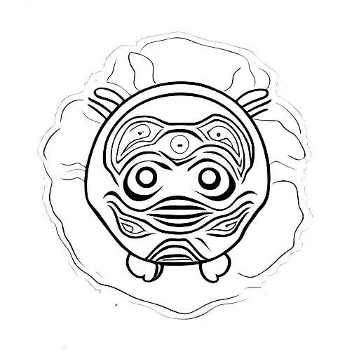 tartaruga com cacto e Daruma tattoo design idea