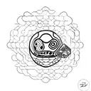 tartaruga com cacto e Daruma tattoo design idea