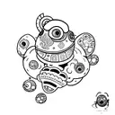 tartaruga com cacto e Daruma tattoo design idea