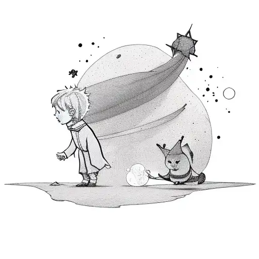 The little prince character in the little prince bookwith a cracked wall in the background tattoo design idea