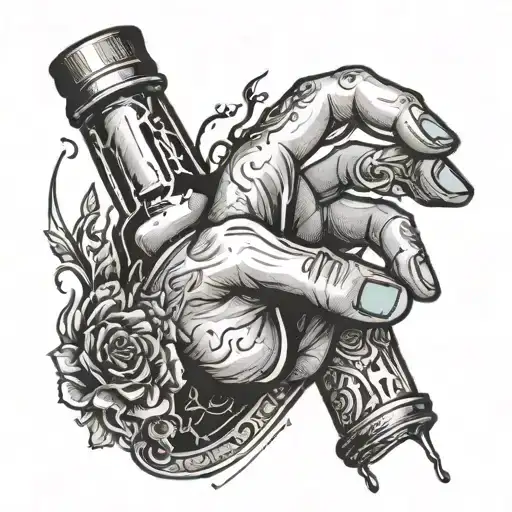 Hand with an X holding a broken bottle tattoo design idea