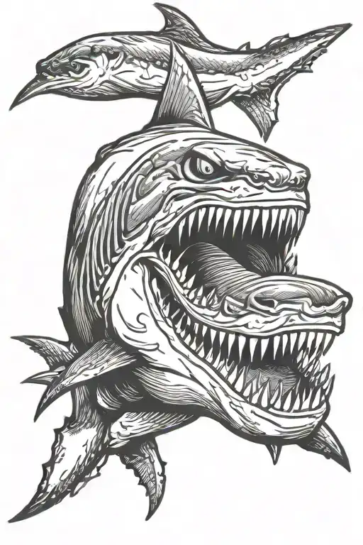 Dark shark showing teeth claws tattoo design idea