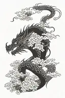 dragon with Japanese clouds with a sakura and a Japanese woman tattoo design idea