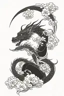 dragon with Japanese clouds with a sakura and a Japanese woman tattoo design idea