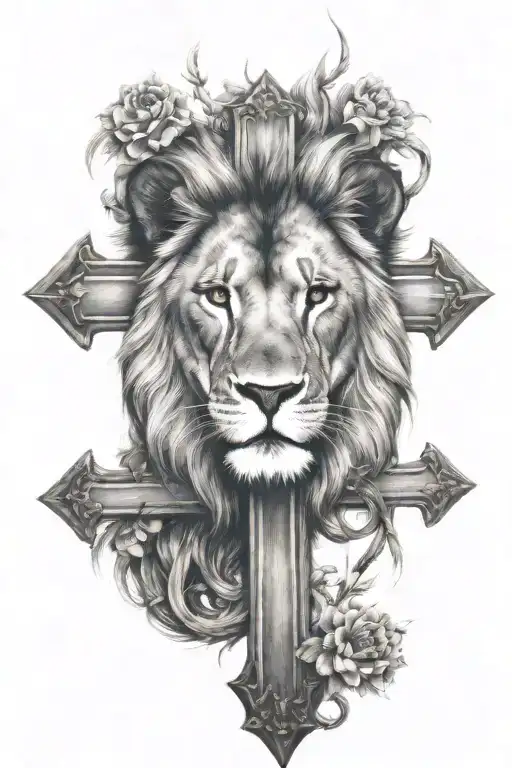 lion and cross tattoo design idea