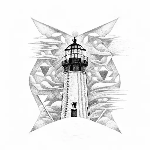 Realistic Lighthouse with nautical and geometric features tattoo design idea