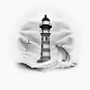 Realistic Lighthouse with nautical and geometric features tattoo design idea