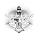 Realistic Lighthouse with nautical and geometric features tattoo design idea