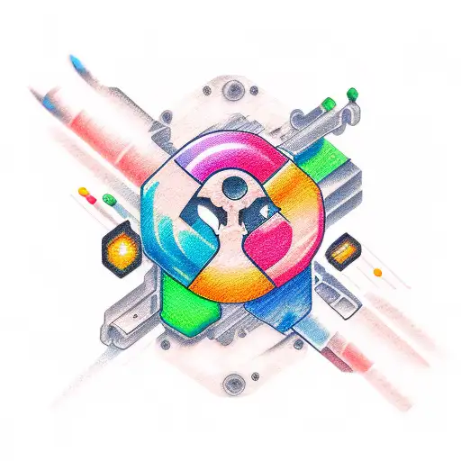 color sketch of a tattoo on the hand in the style of mechanics-bio with microelectronic components tattoo design idea