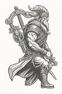 A pipefitter wielding a mythical Norse weapon in black-grey style tattoo design idea