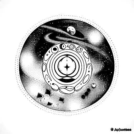 Astronauta en el espacio con 7 planetas, cada planeta es uno de los 7 chakras tattoo design idea