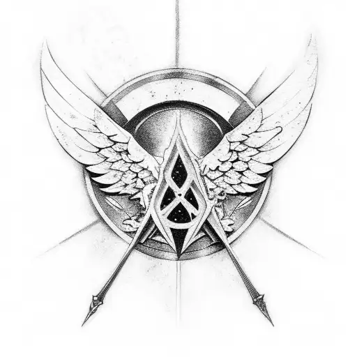 heavenly scene with warrior angels tattoo design idea