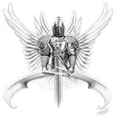 muscled knight with angel wings and holding a sword. guarding the heavens tattoo design idea