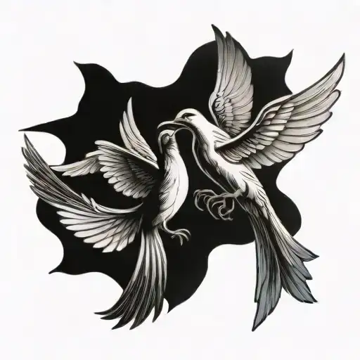 dove and Raven fighting each other tattoo design idea