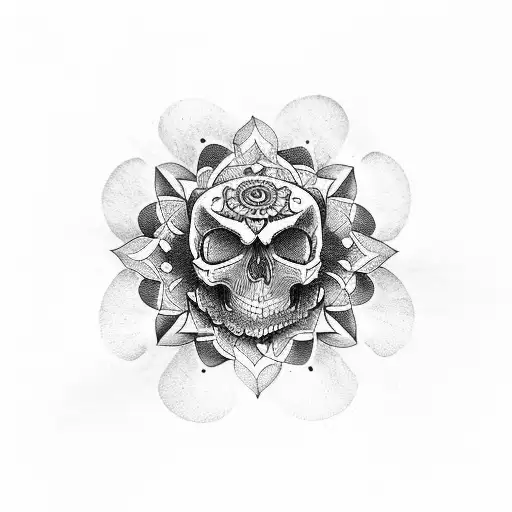 Mandala coming out the top of a skull tattoo design idea