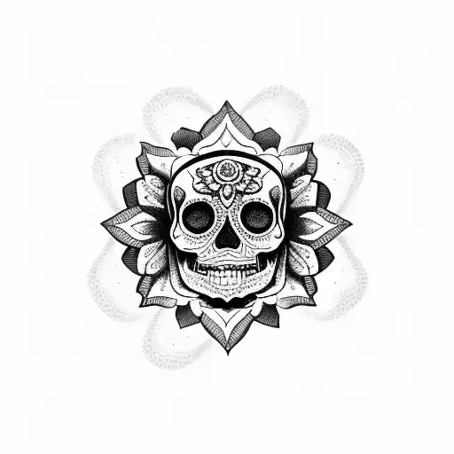 Mandala coming out the top of a sugar skull tattoo design idea