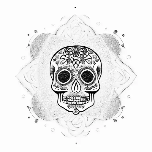 Mandala coming out the top of a sugar skull tattoo design idea
