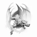 realistic fantasy Drago from game of Thrones top view while flying with wings outstretched tattoo design idea