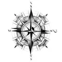 compass with flowers, phoenix, arrow, time,  tattoo design idea