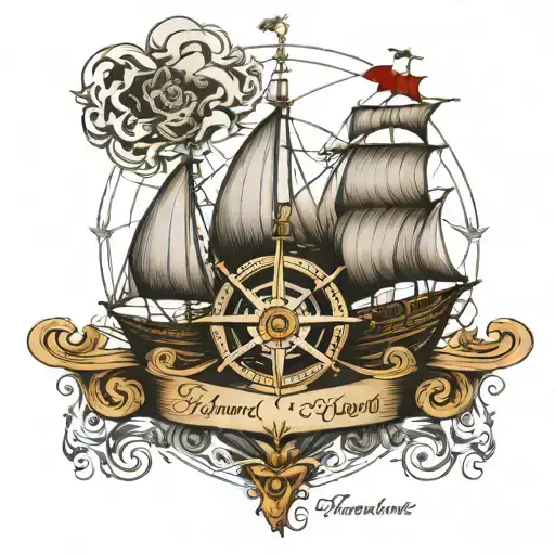 Portuguese ship, compass, family name, Portugal tattoo design idea