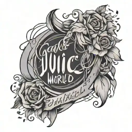 Design a black-grey tattoo of Juice Wrld's lyrics intertwined with abstract elements representing his music tattoo design idea