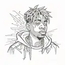 Illustrate a sketch style tattoo of Juice Wrld's face fading into silence, symbolizing his legacy tattoo design idea