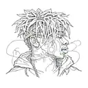 Illustrate a sketch style tattoo of Juice Wrld's face fading into silence, symbolizing his legacy tattoo design idea